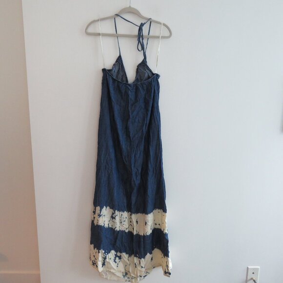 YOUNG FABULOUS & BROKE Denim Tie Dye Maxi Halter Dress Grunge Y2K - Size S - Picture 8 of 12